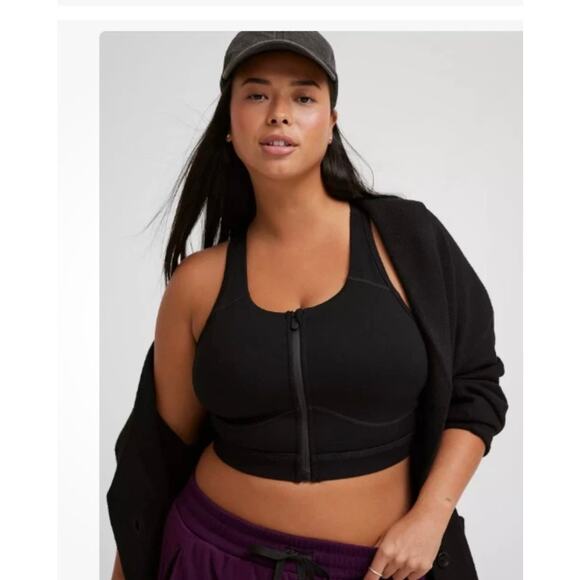 Torrid Low-Impact Wireless Zip-Front Active Sports Bra Black Plus Sz 3X Yoga Gym - Picture 1 of 4